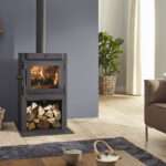 Dik Geurts Jannik wood burner with logstore in modern living room