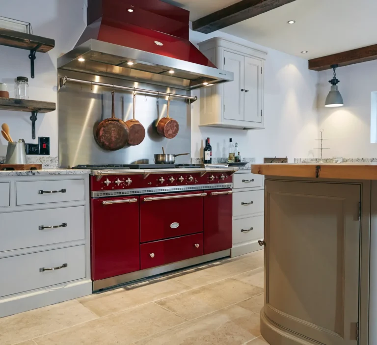 red lacanche range cooker in a traditional kitchen